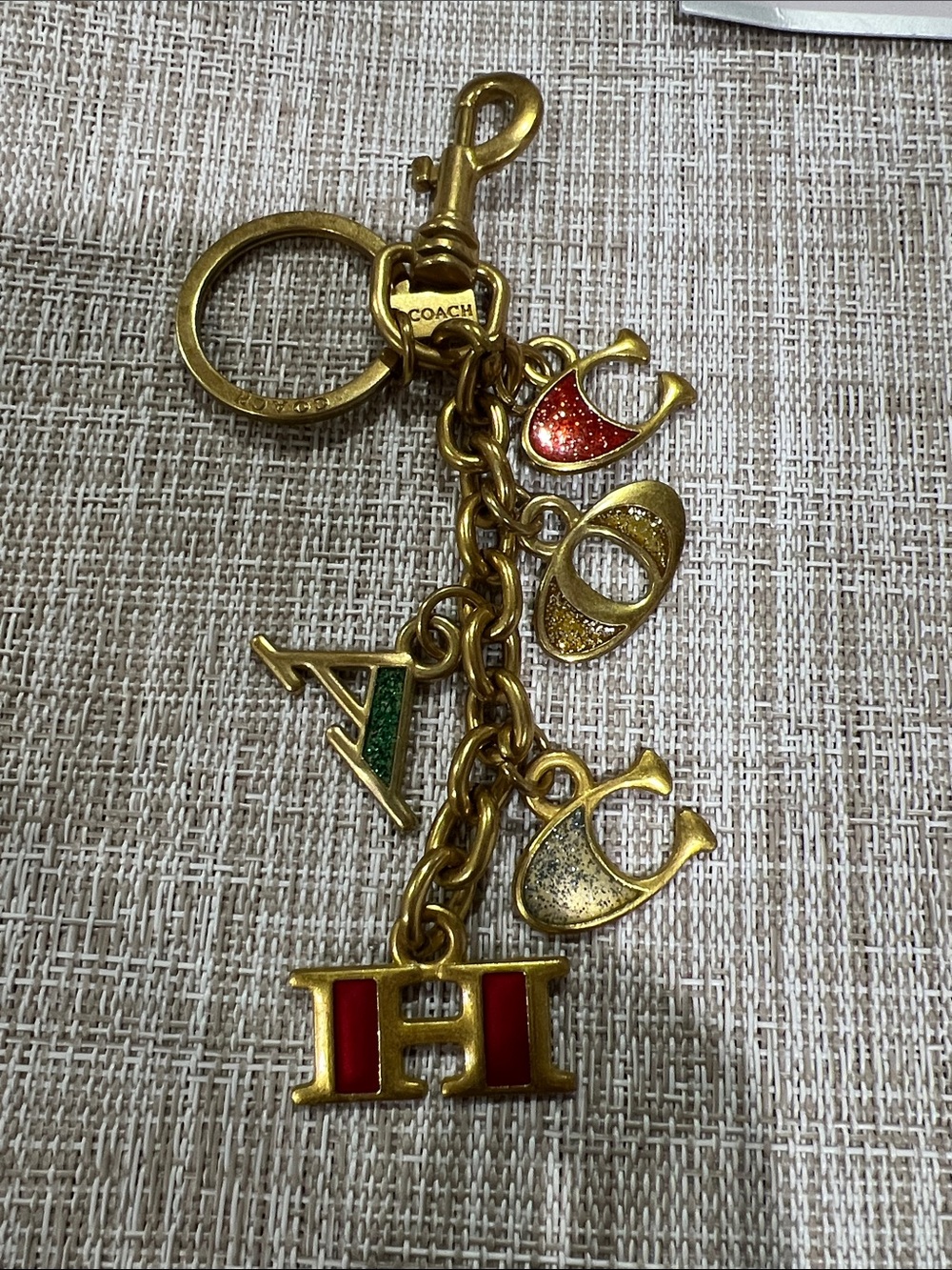 Gold-Tone Multicolor Enamel Letter Charm Keyring